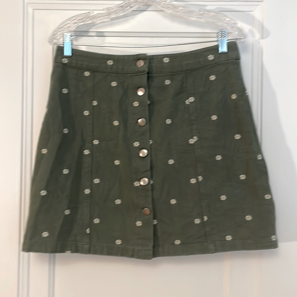 Olive colored denim skirt